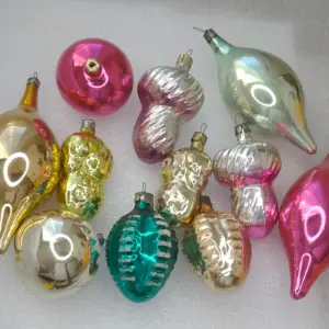 Set of 11 Antique Vintage Silver Glass USSR Christmas Ornaments