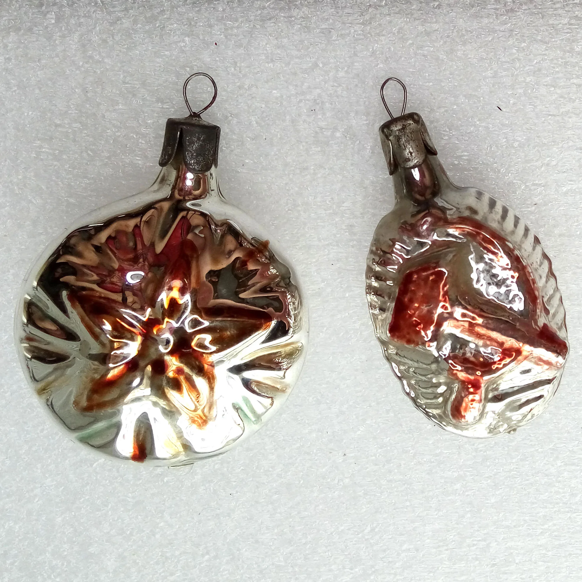 Set of 2 Vintage USSR Glass Christmas Ornament Star Hammer & Sickle