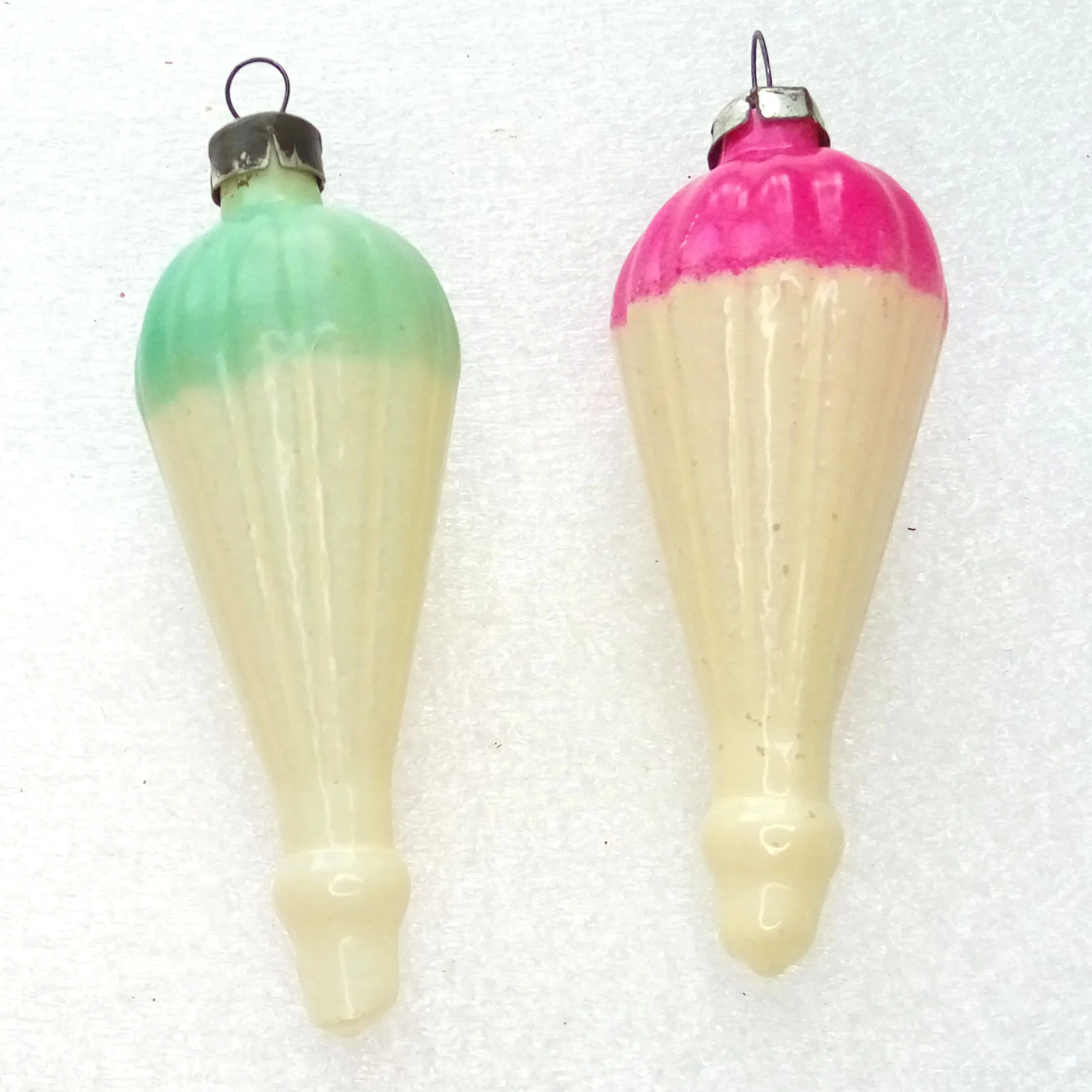 Set of 2 Vintage USSR Glass Christmas Ornaments Parashutes