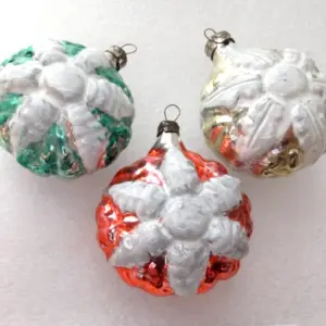 Set of 3 Vintage USSR Glass Christmas Ornament Snow Flake