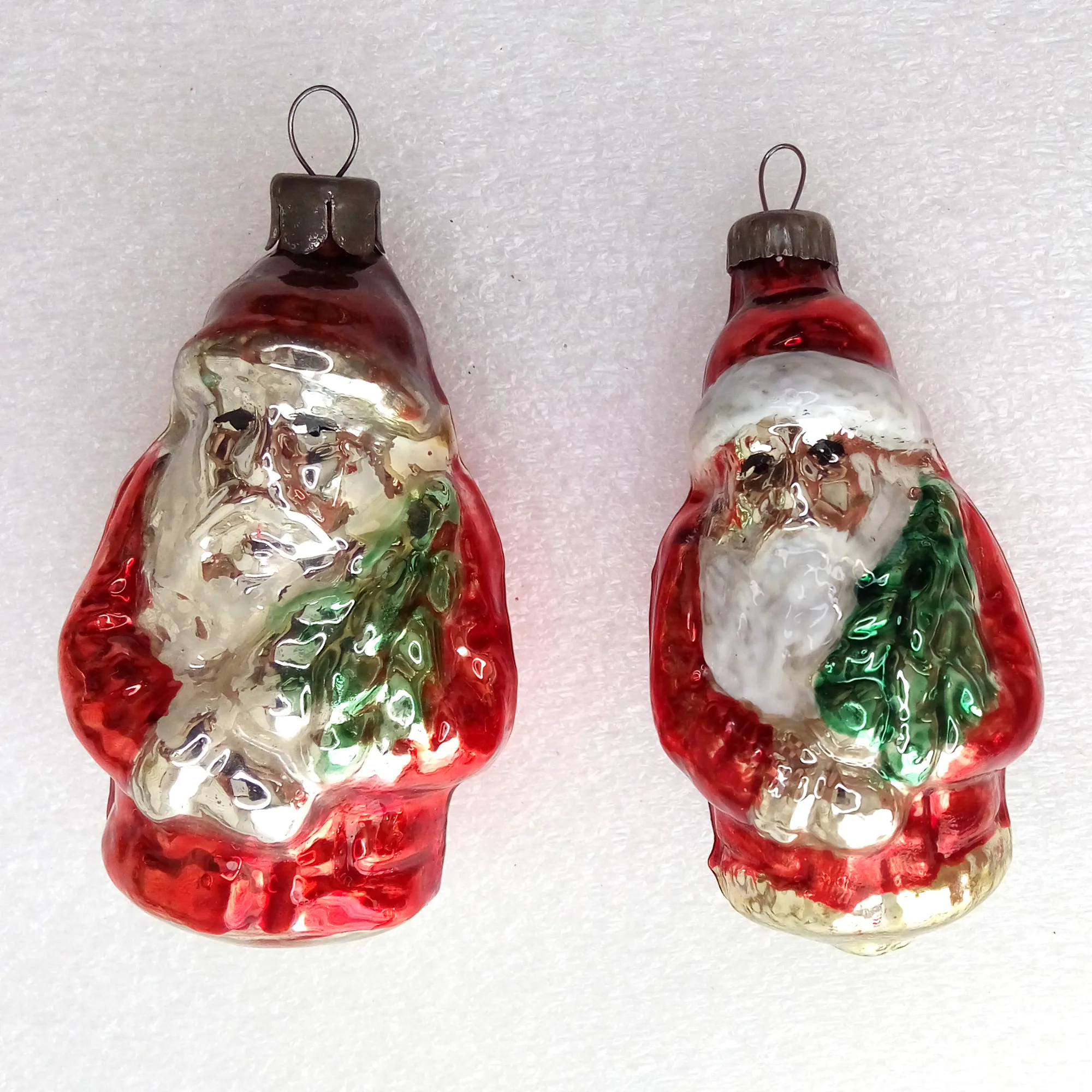 Set of 2 Vintage German Glass Christmas Ornaments Old Santa Claus