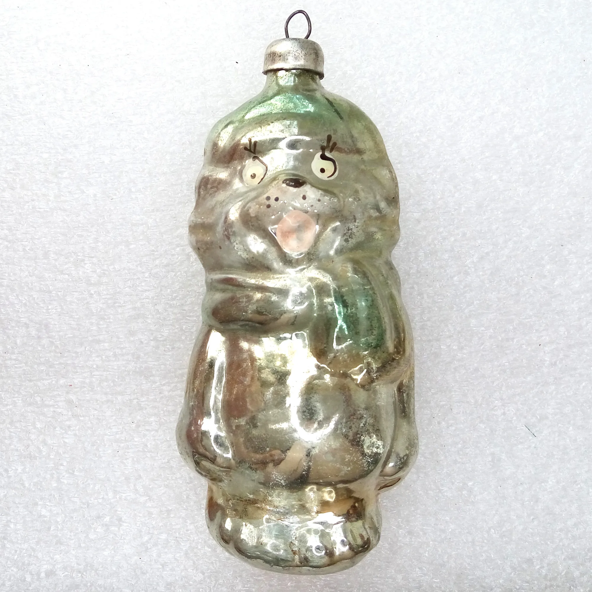 Vintage USSR Glass Christmas Ornament Cat