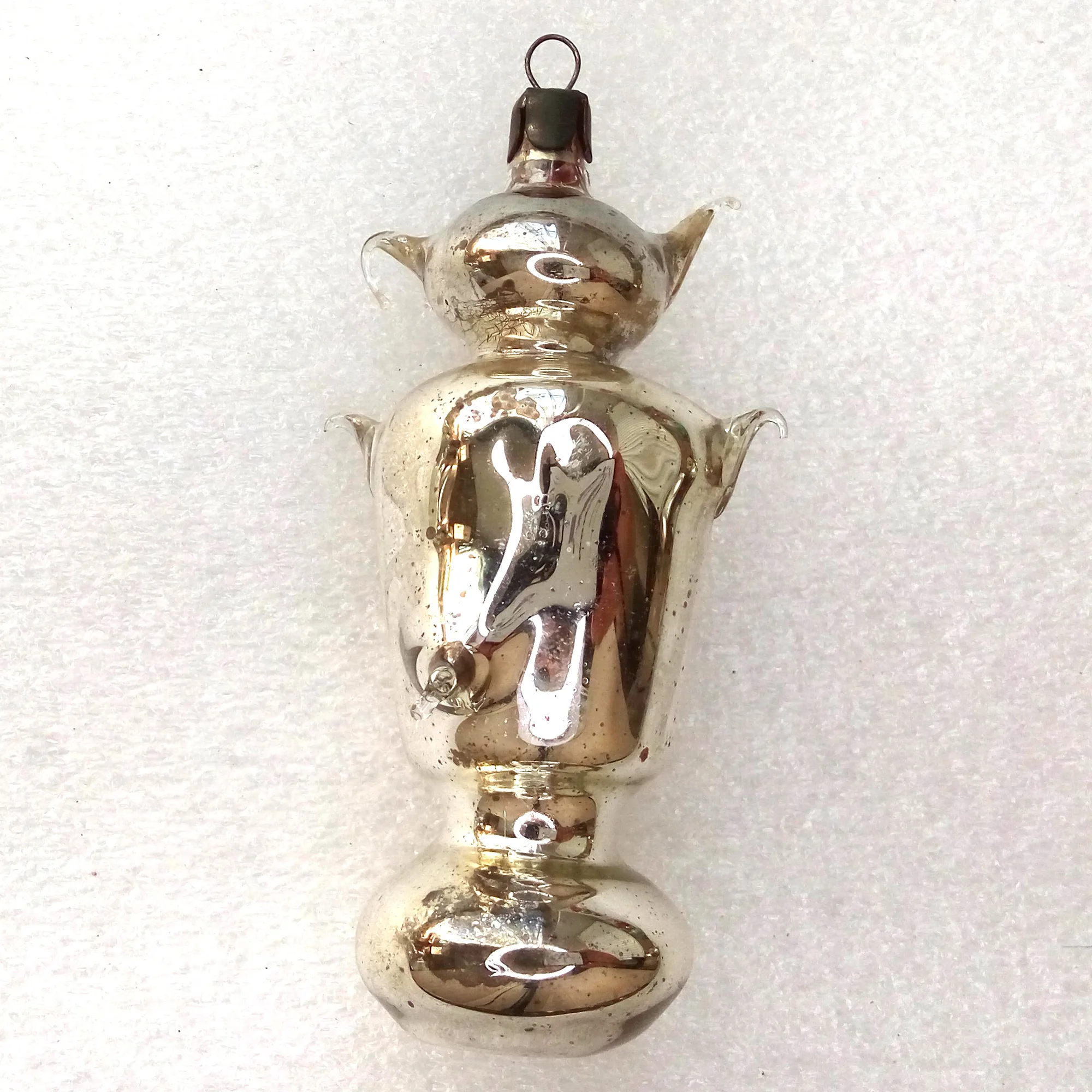 Vintage Ukrainian Glass Christmas Ornament Samovar