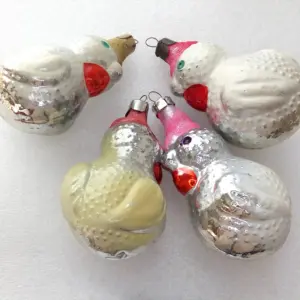 Set of 4 Antique Vintage Glass Christmas Ornament Turkeys