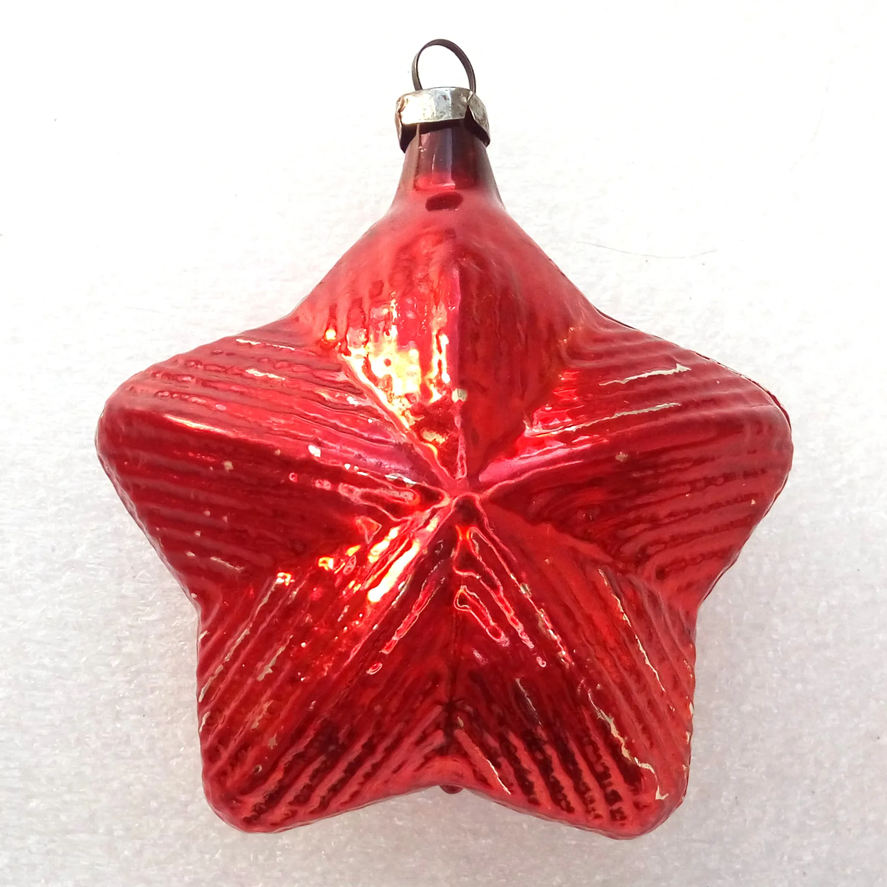 Vintage GDR Glass Christmas Ornament Red Star