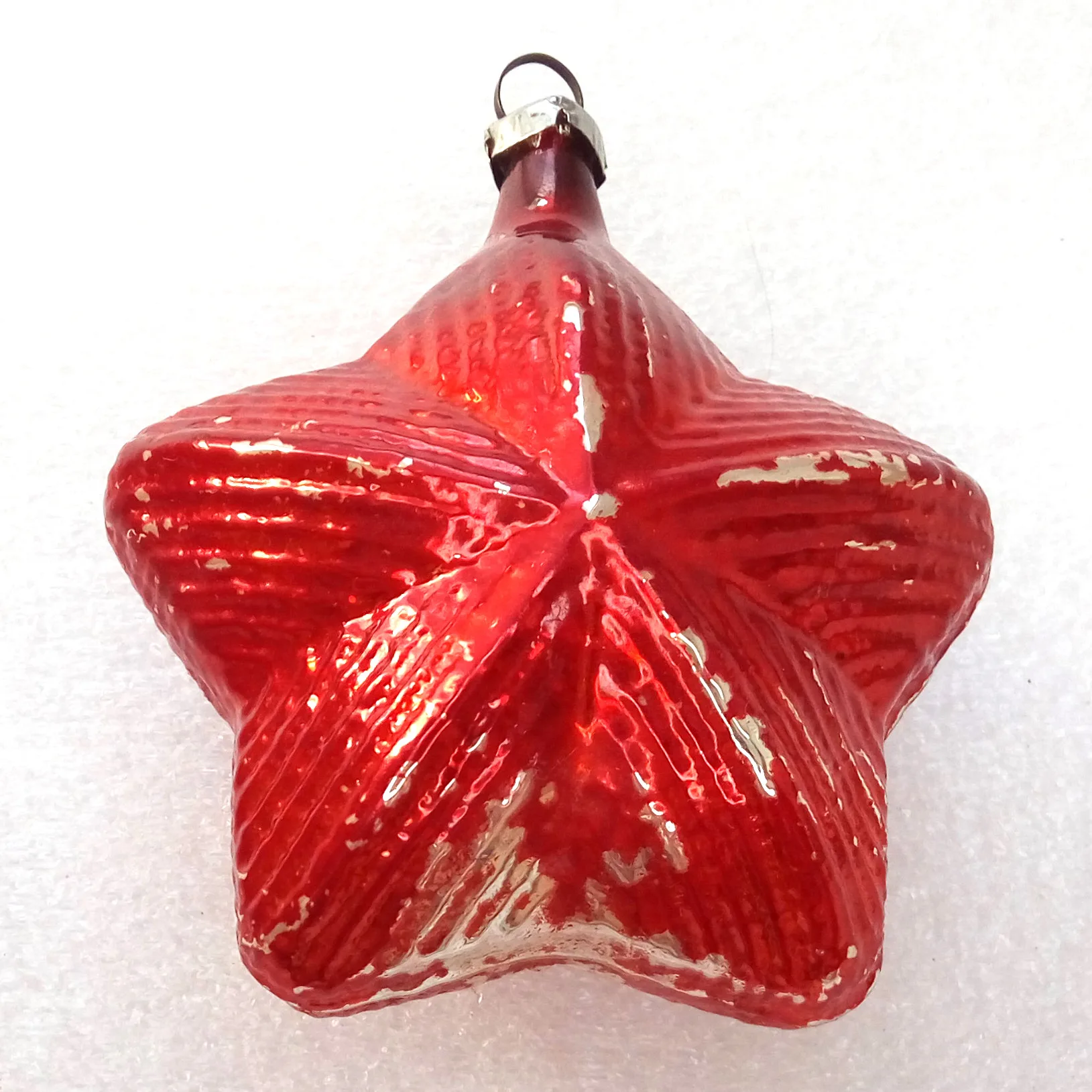 Vintage GDR Glass Christmas Ornament Red Star