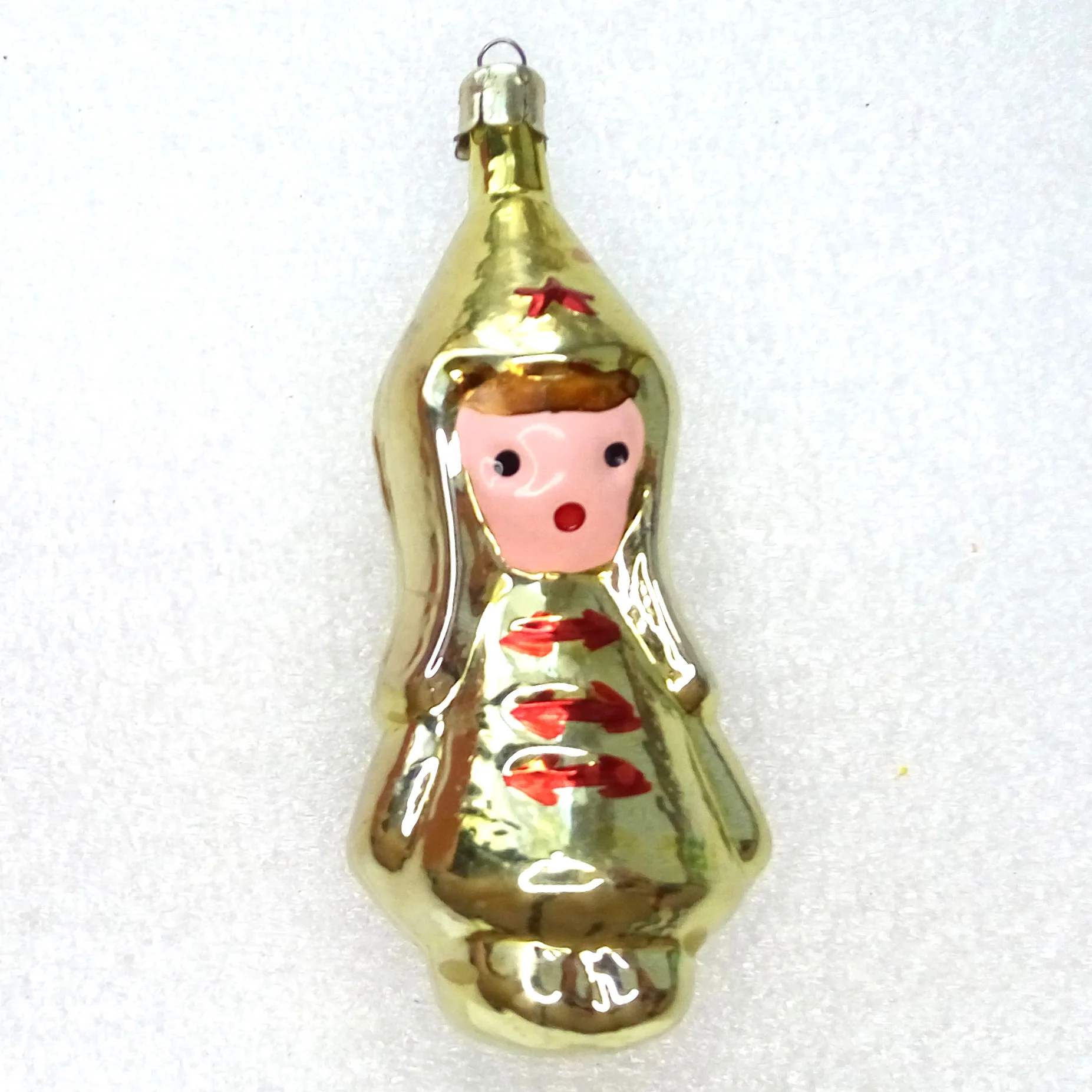 Vintage Ukrainian Glass Christmas Ornament Army Boy