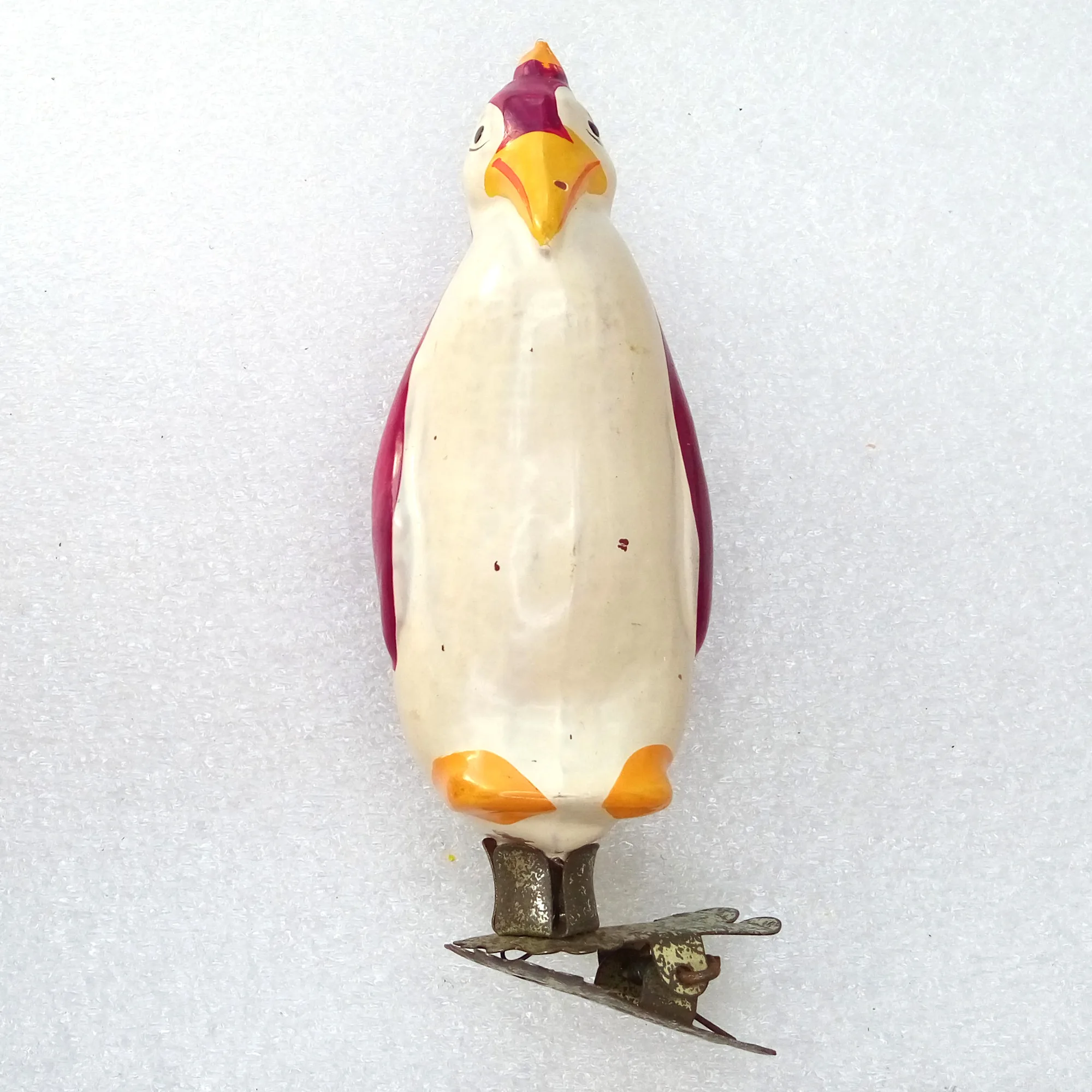 Antique Vintage Ukrainian Glass Christmas Tree Ornament Penguin