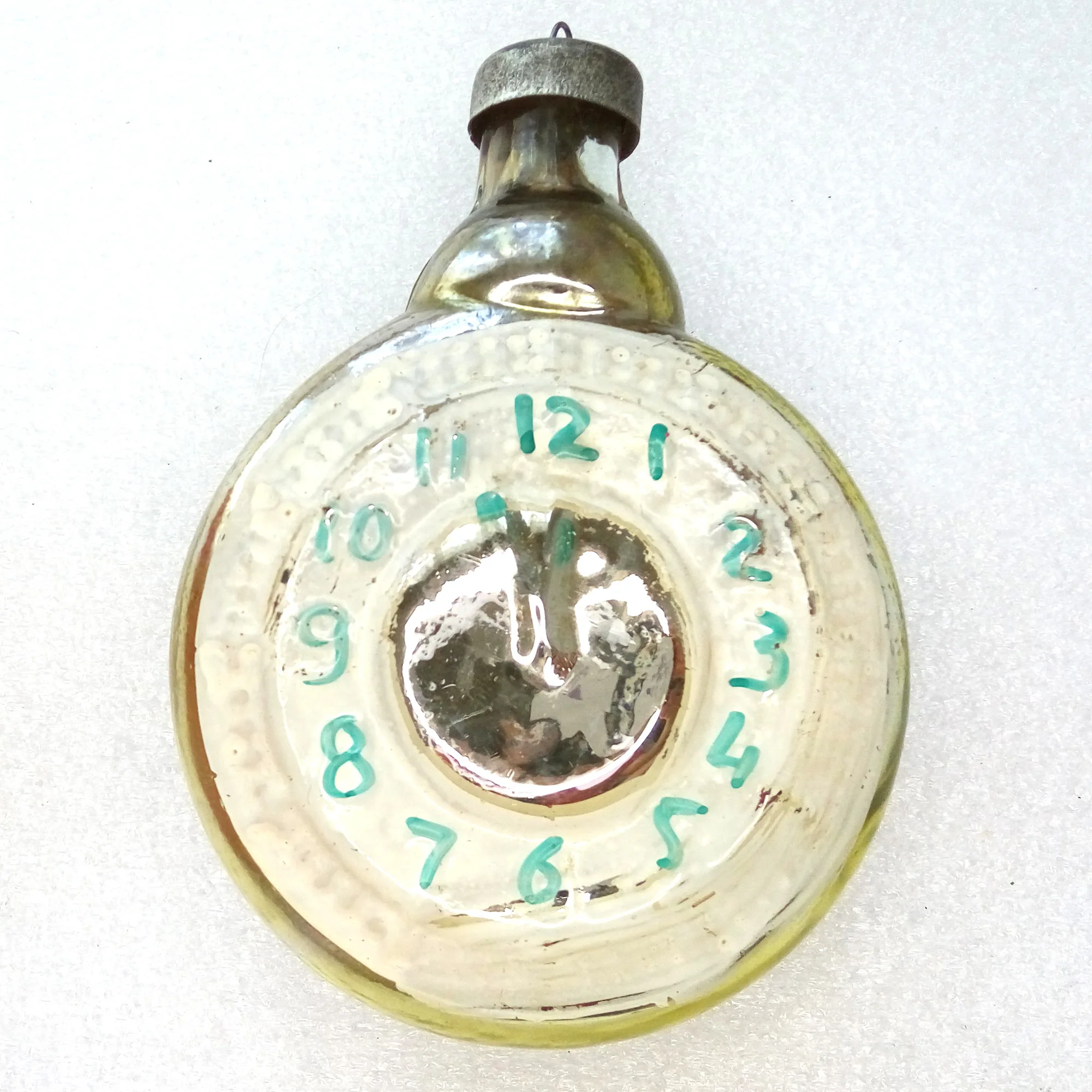 Huge Vintage Mercury Glass Christmas Ornament Old Clock
