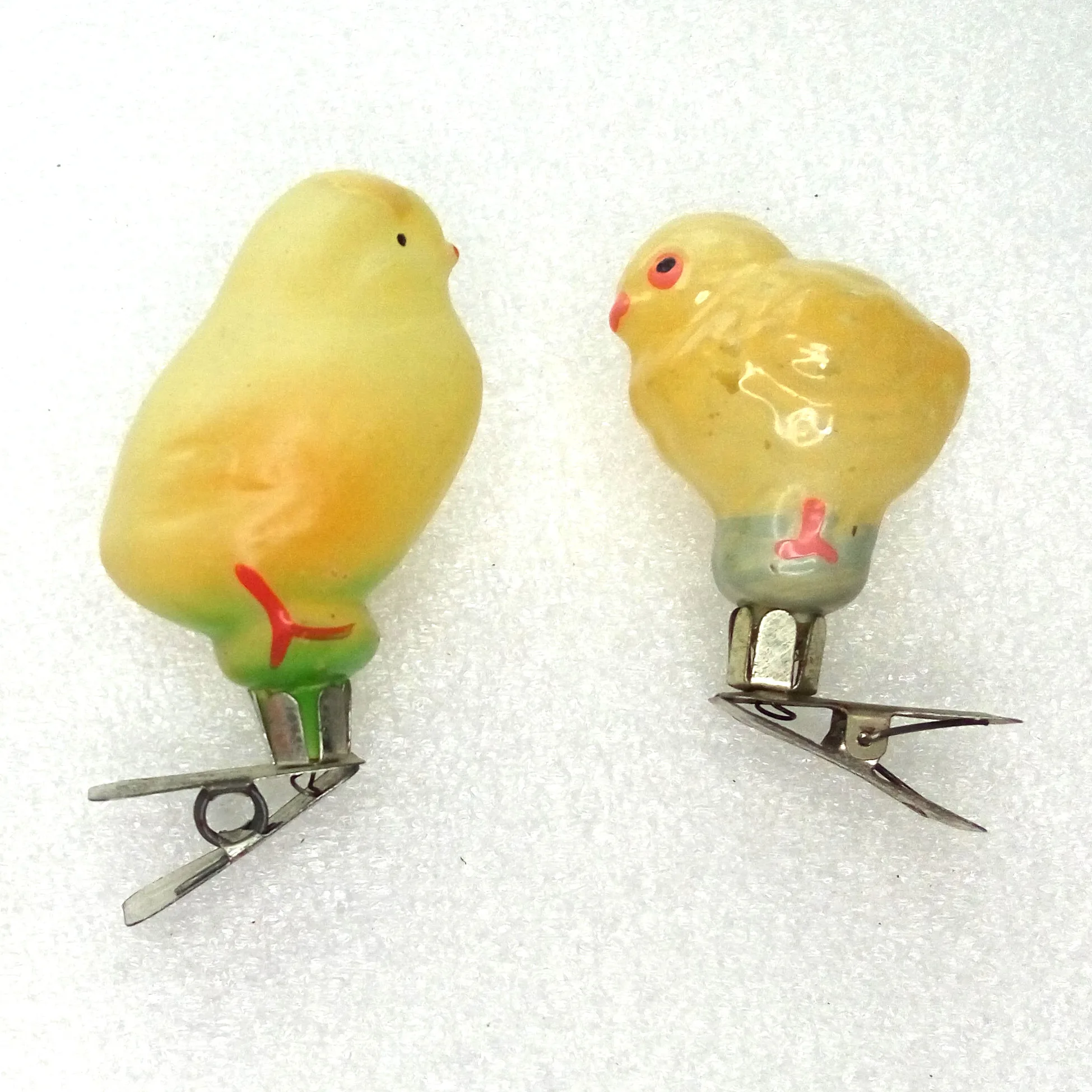 Set of 2 Vintage Russian Glass Christmas Ornament Chickens