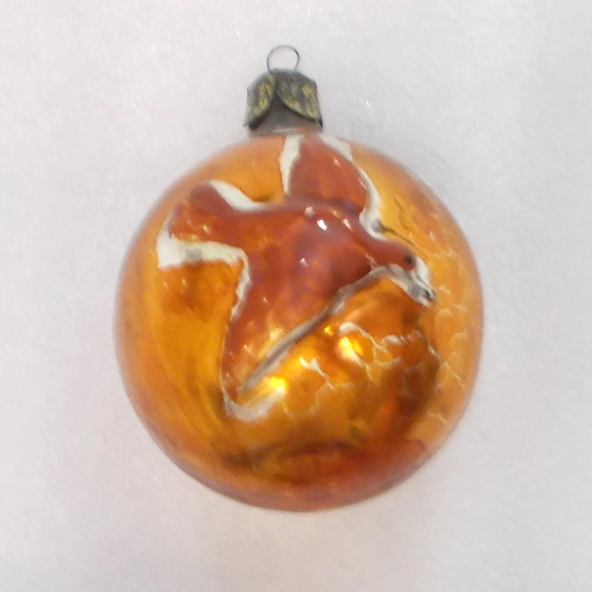 Vintage USSR Silver Glass Christmas Tree Ornament Old Ball with Pigeon