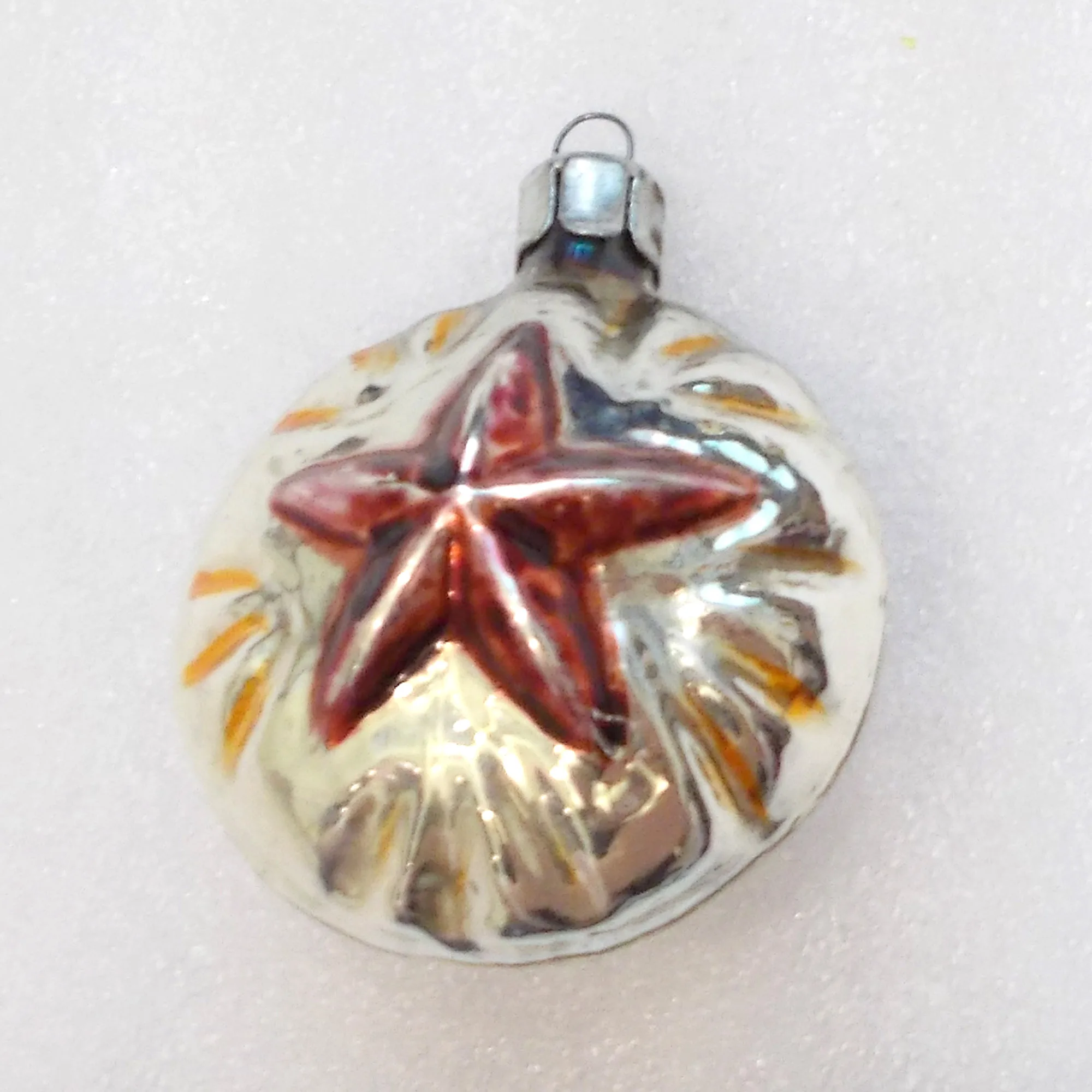Vintage USSR Glass Christmas Tree Ornament Old Red Star