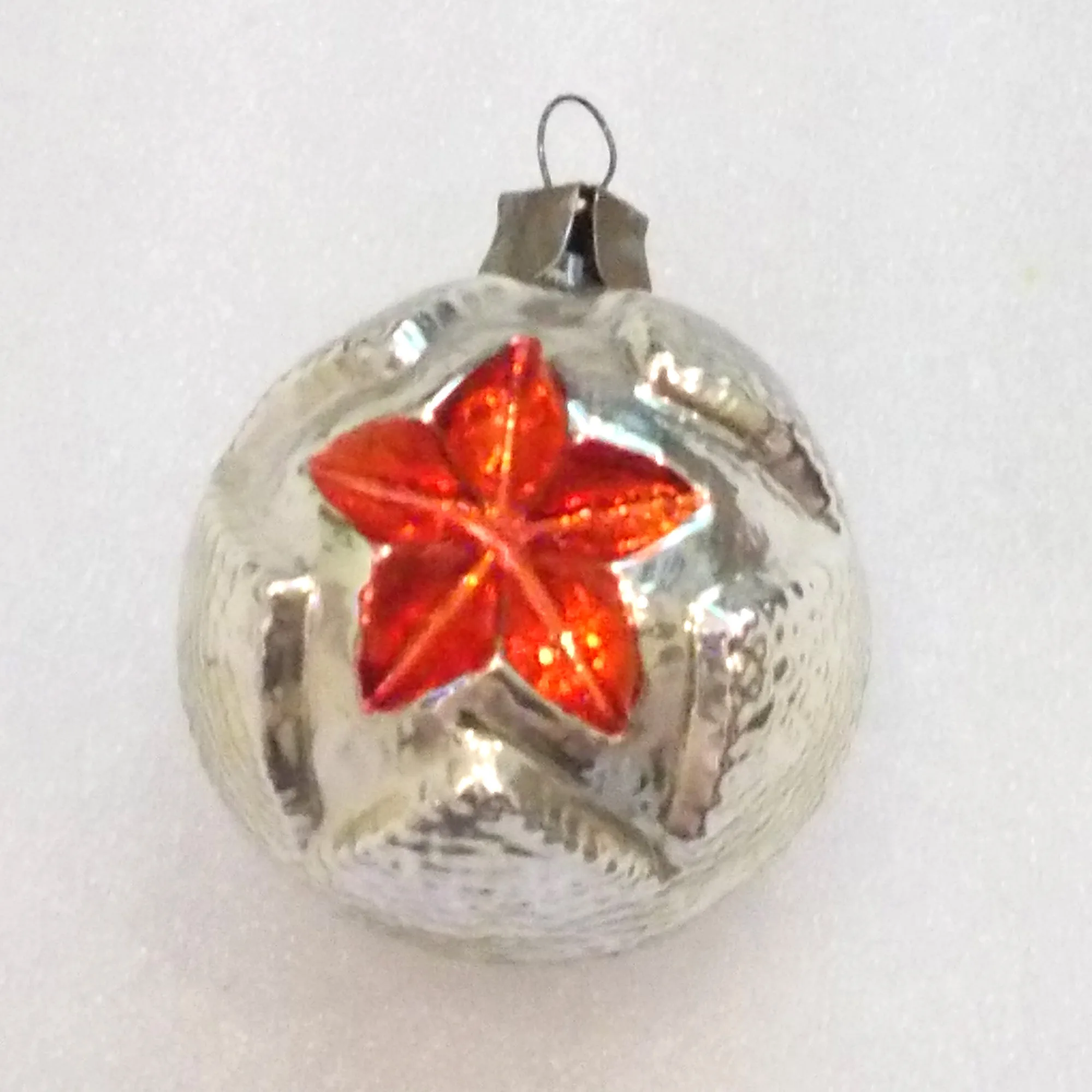 Vintage USSR Glass Christmas Tree Ornament Old Red Star