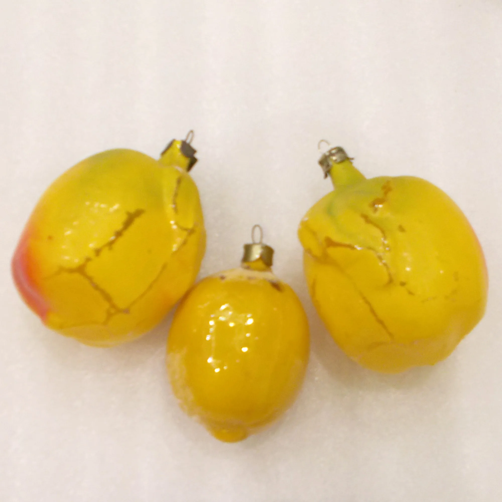 Set of 3 Antique Vintage USSR Glass Christmas Tree Ornament Lemons