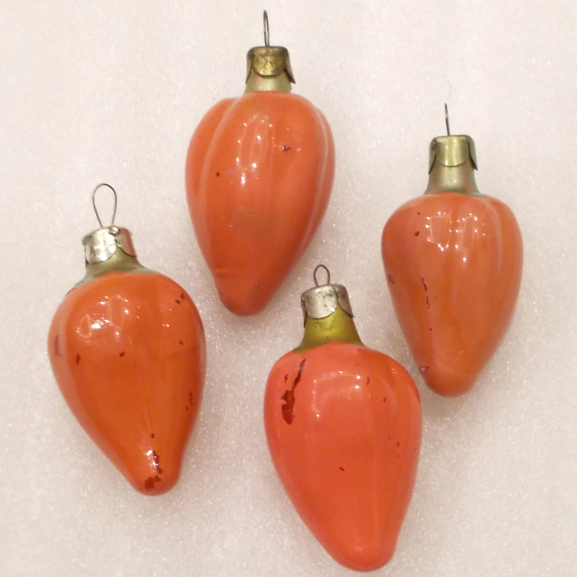Set of 4 Antique Vintage USSR Glass Christmas Tree Ornament Paprika
