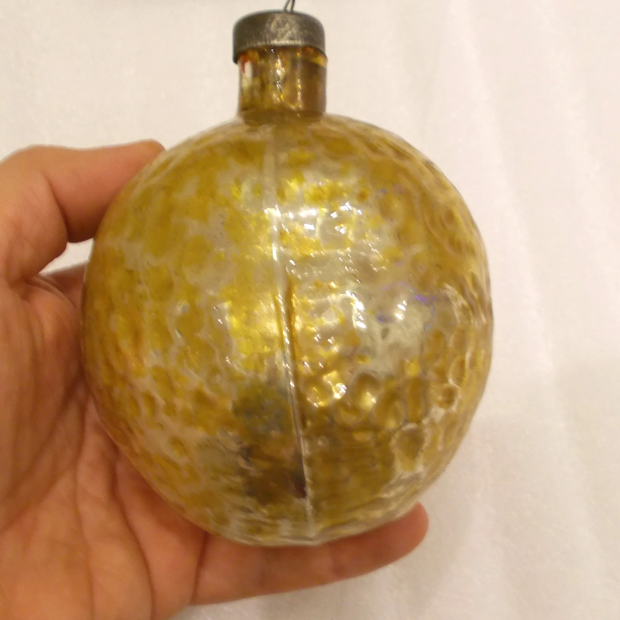 Huge Vintage USSR Glass Christmas Ornament Orange