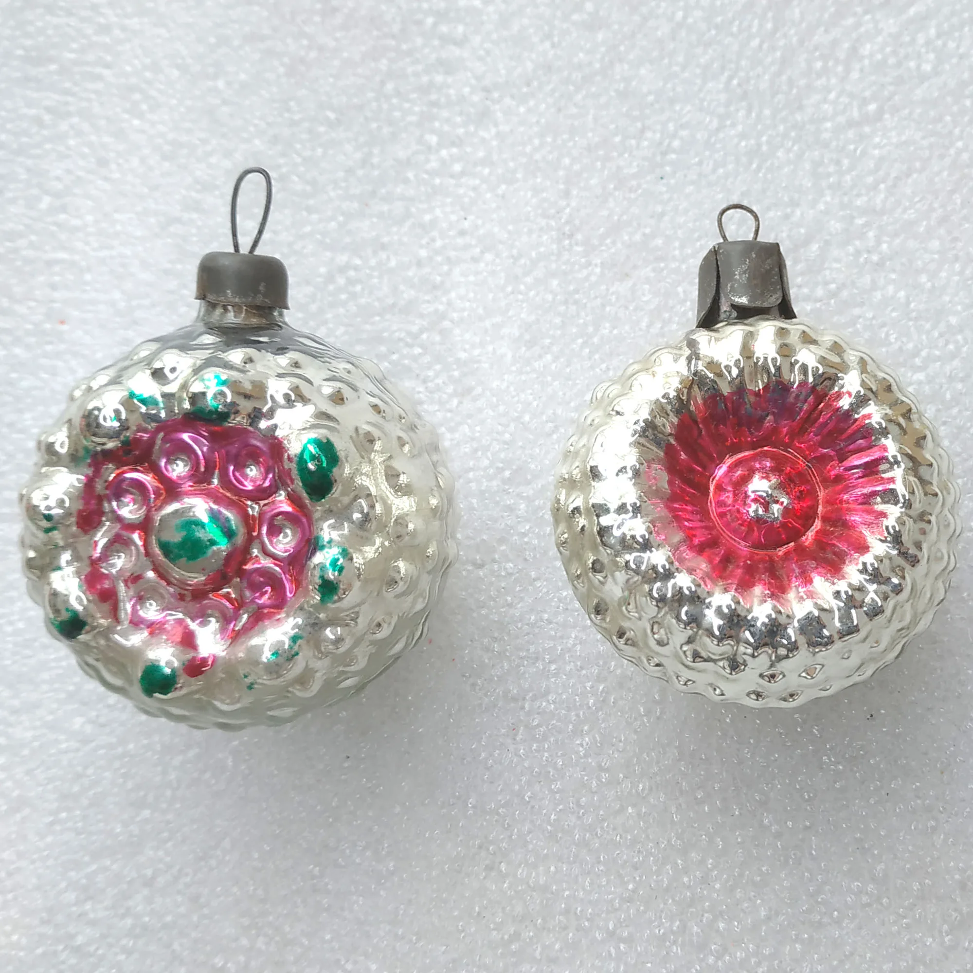 Set of 2 Antique Vintage Glass Christmas Ornament Old Lanterns