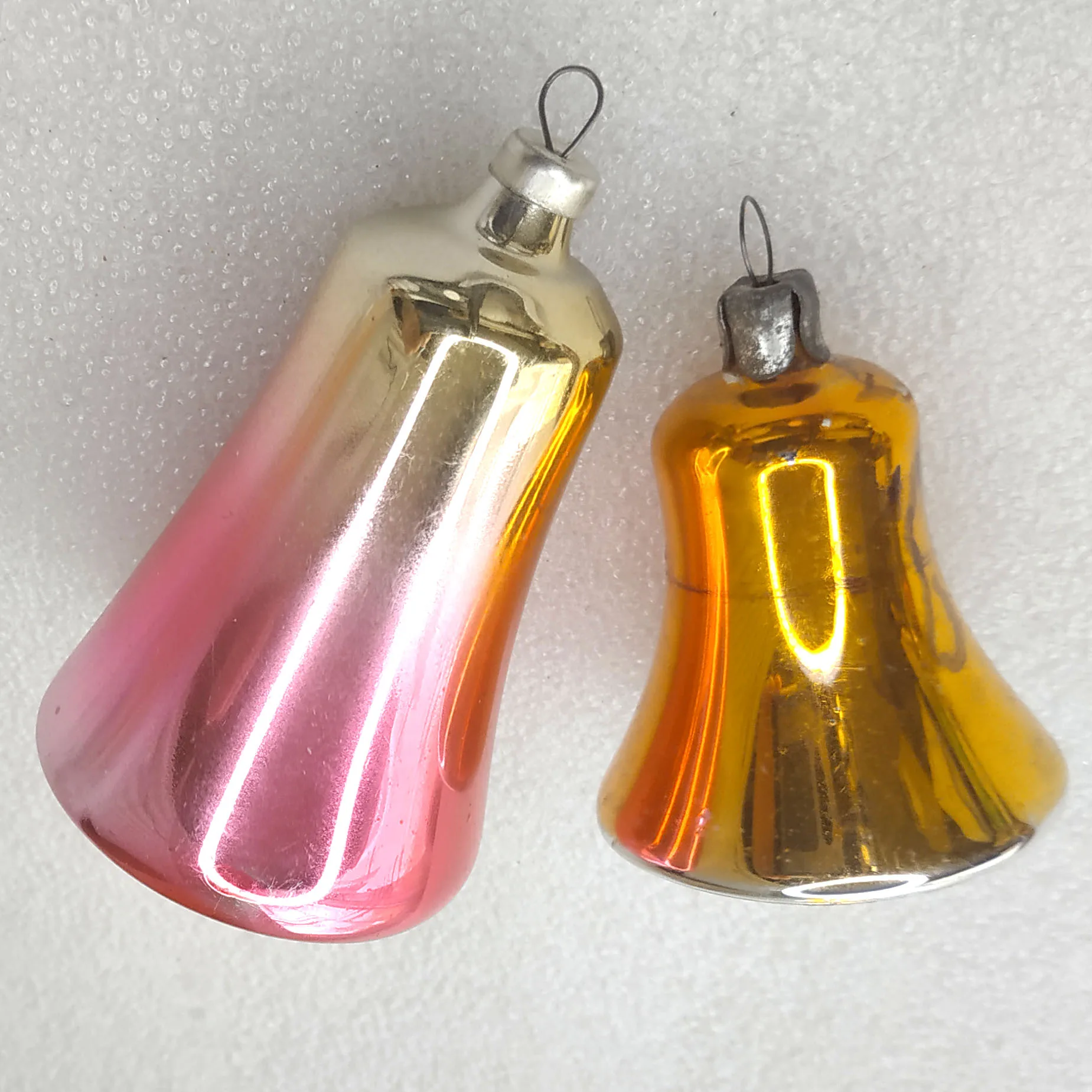 Set of 2 Antique Vintage Glass Christmas Ornament Old Bells