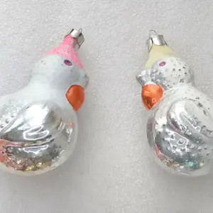 Set of 2 Antique Vintage Glass Christmas Ornament Turkeys