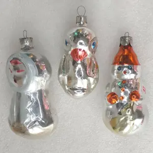 Set of 3 Antique Vintage Silver Glass Christmas Ornaments