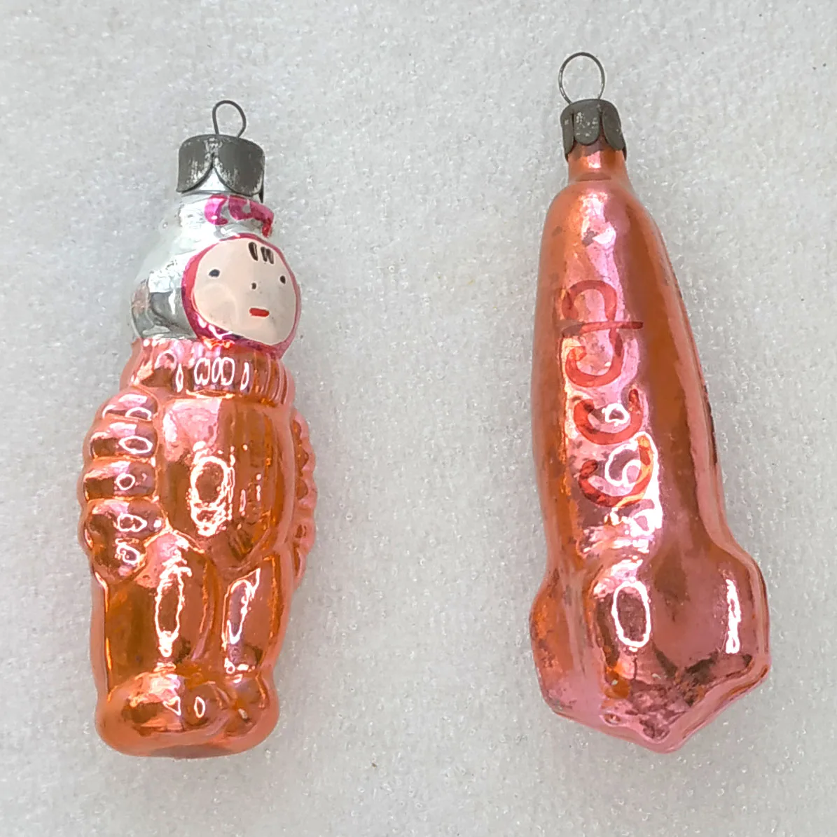 Set of 2 Antique Vintage USSR Glass Christmas Ornament Rocket Astronaut