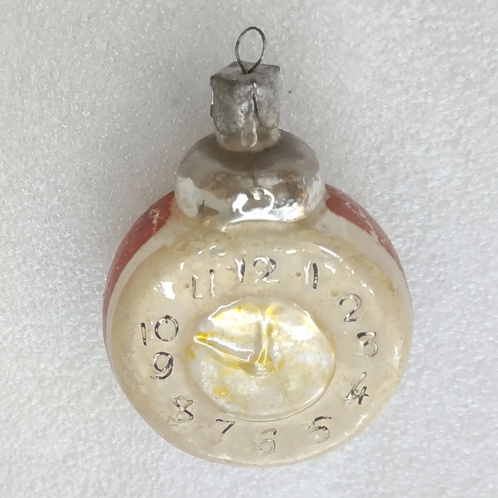 Antique Vintage Glass Christmas Ornament Old Clock