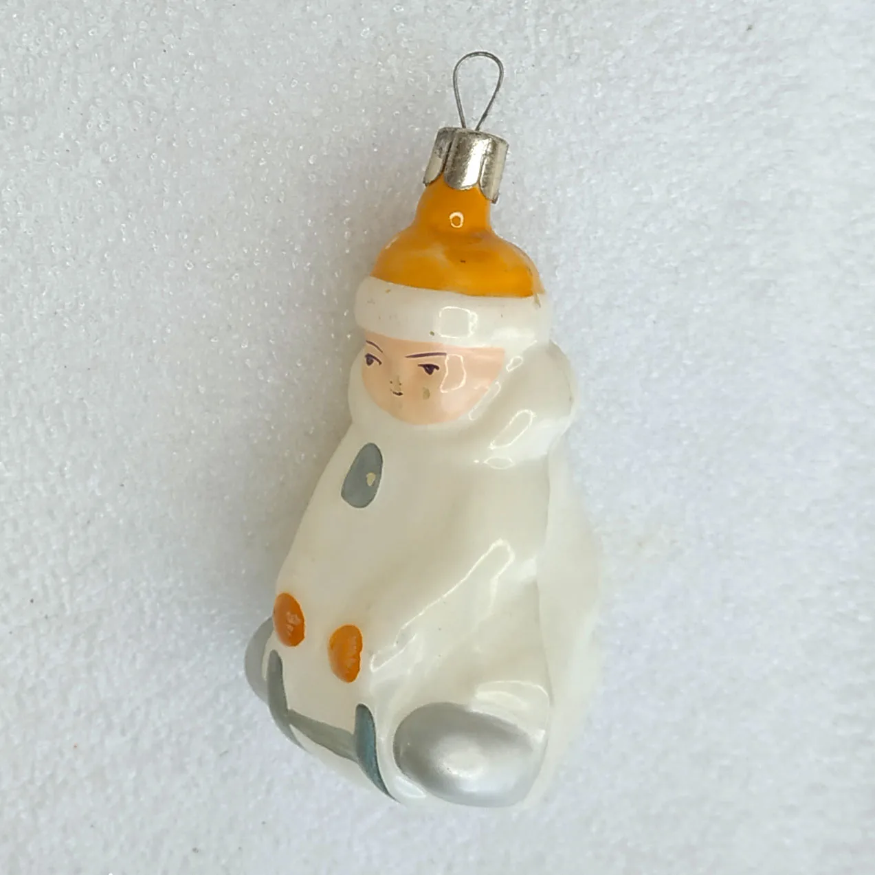 Antique Vintage Glass Christmas Ornament Kid on Sledge