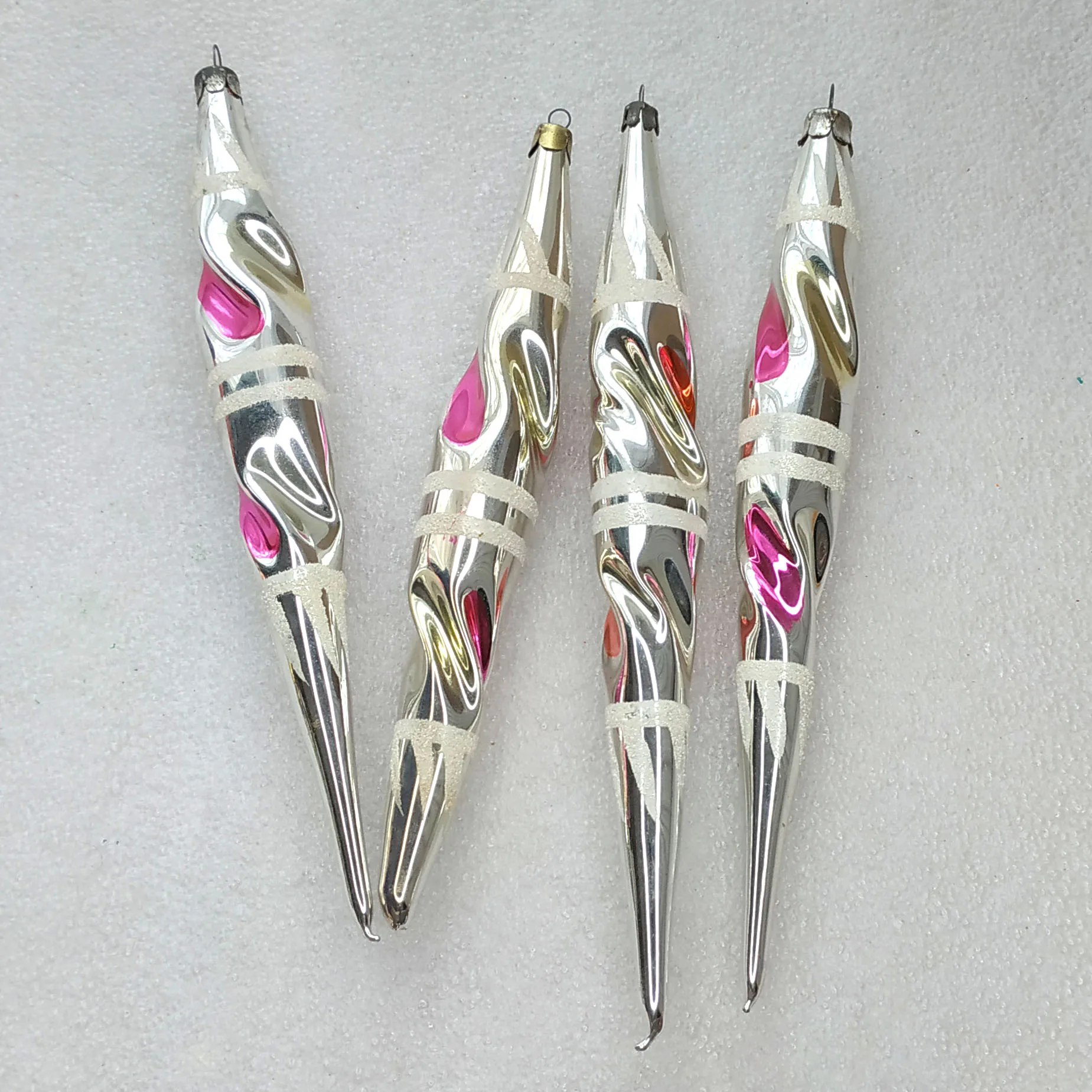 Set of 4 Antique Vintage Glass Christmas Ornament Icicles