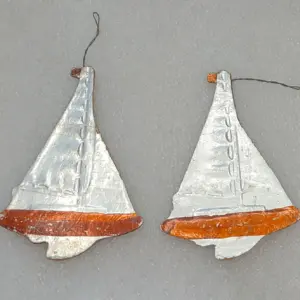 Set of 2 Antique Vintage Dresden Cardboard Christmas Ornament Sailboats