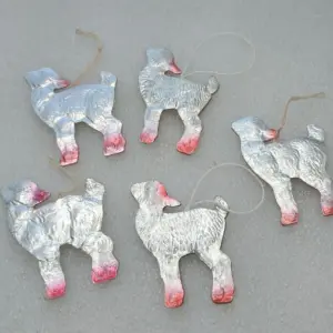 Set of 5 Antique Vintage Dresden Cardboard Christmas Ornaments Lambs