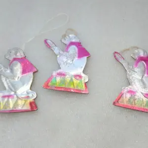 Set of 3 Antique Vintage Dresden Cardboard Christmas Ornaments Monkeys