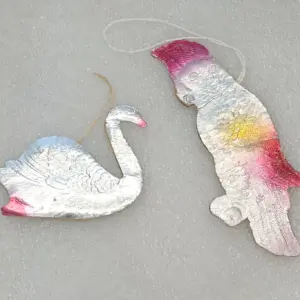 Set of 2 Antique Vintage Dresden Cardboard Christmas Ornament Birds