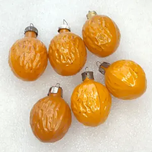Set of 6 Antique Vintage USSR Glass Christmas Ornament Nuts