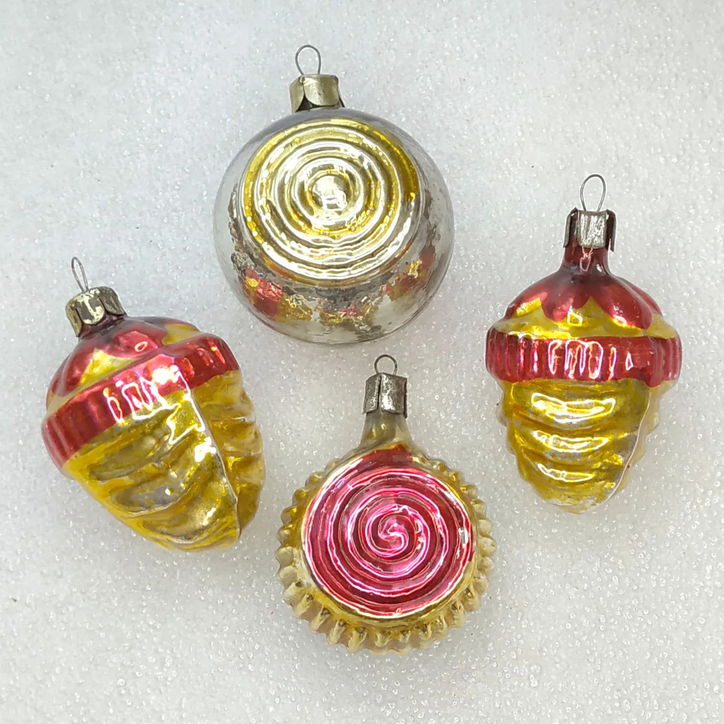 Set of 4 Antique USSR Vintage Glass Christmas Ornaments