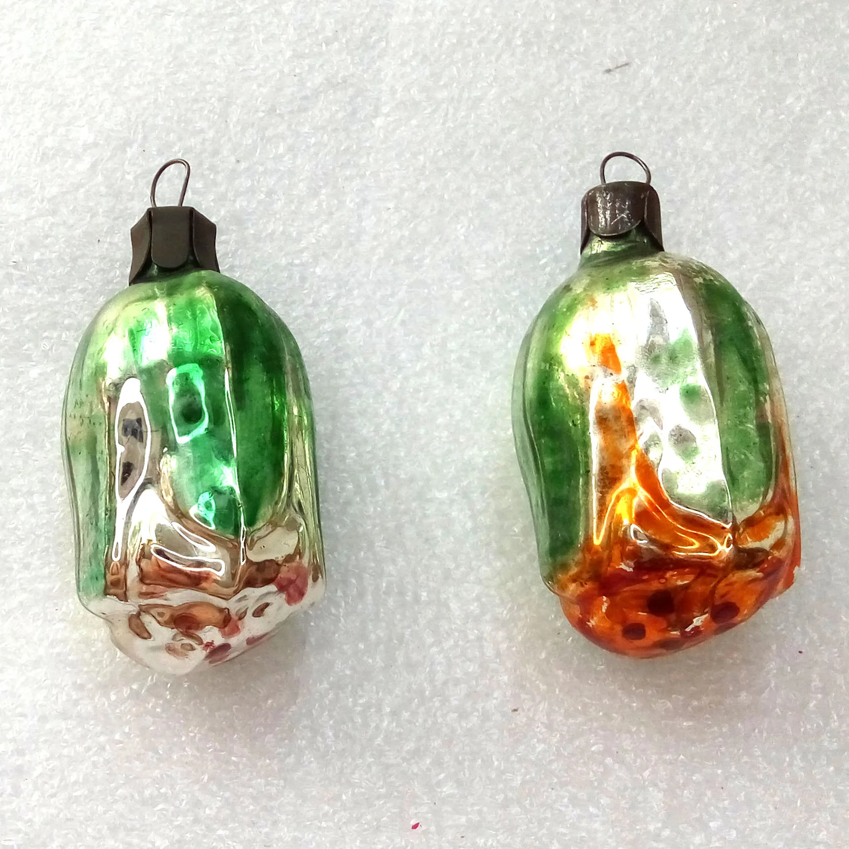 Set of 2 Antique Vintage USSR Glass Christmas Ornaments Flowers