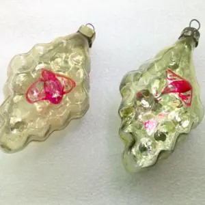 Set of 2 Vintage USSR Glass Christmas Ornament Bee on Honey