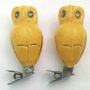 Set of 2 Vintage USSR Glass Christmas Tree Ornaments Old Owls