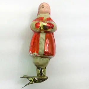 Vintage USSR Glass Christmas Ornament Old Girl w Candies