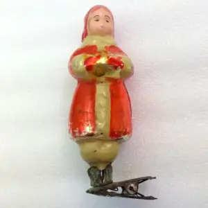 Vintage USSR Glass Christmas Ornament Old Girl w Candies
