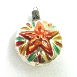Old Antique Vintage USSR Glass Christmas Ornament Red Star
