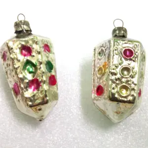 Set of 2 Old Antique Vintage USSR Glass Christmas Ornament Decor Traffic-Light