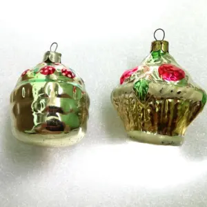 Set of 2 Old Antique Vintage USSR Glass Christmas Ornament Baskets