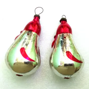 Set of 2 Vintage USSR Glass Christmas Ornaments Roosters