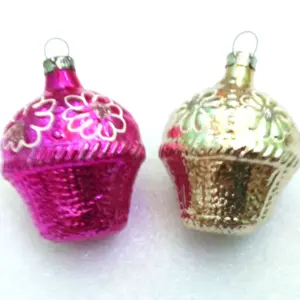 Set of 2 Vintage USSR Glass Christmas Tree Ornament Baskets