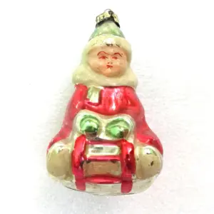 Vintage Ukrainian Glass Christmas Ornament Decor Kid on Sledge