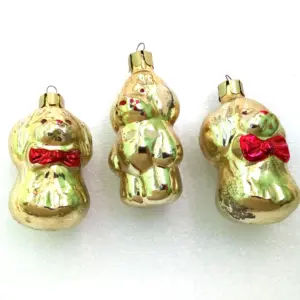 Set of 3 Vintage USSR Glass Christmas Ornaments Puppies
