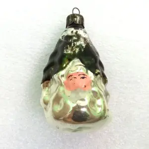 Vintage Ukrainian Glass Christmas Ornament Santa in Forest