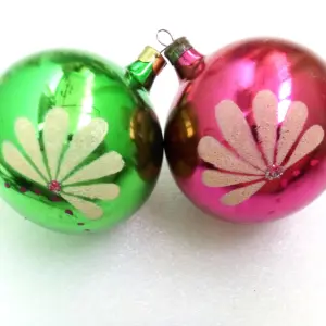 Set of 2 Vintage Ukrainian Glass Christmas Ornaments Balls