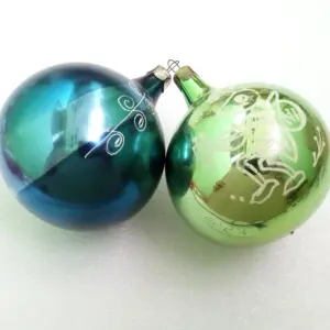 Set of 2 Vintage Ukrainian Glass Christmas Ornaments Balls