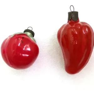 Set of 2 Vintage USSR Glass Christmas Tree Ornaments Paprik Tomato